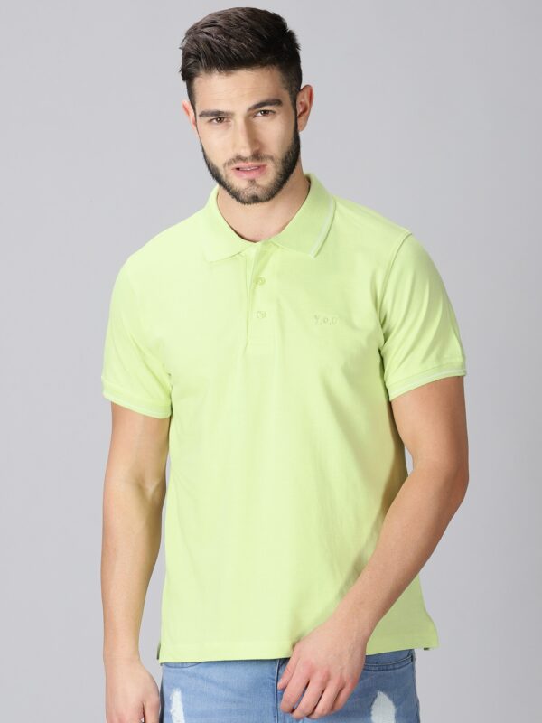 Solid Men Polo Neck Pure Cotton Mint Green T-Shirt